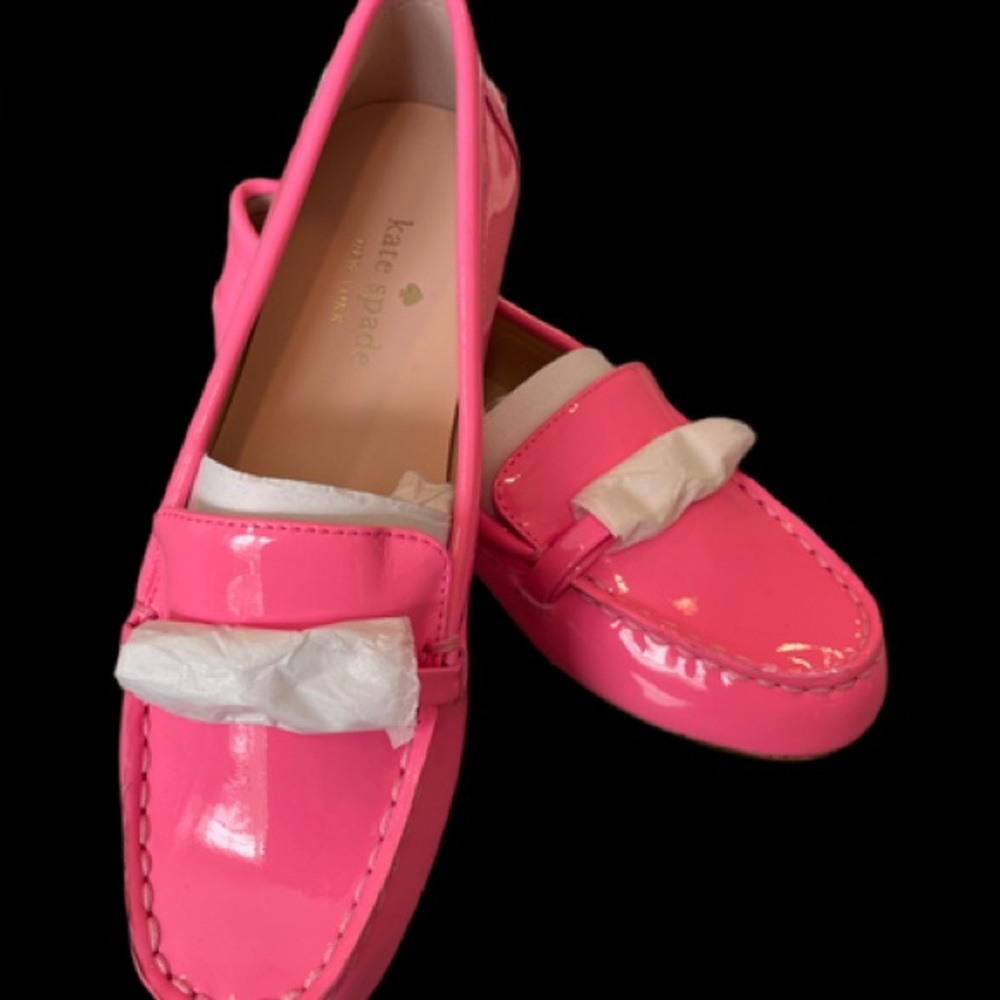 Kate Spade New York, Bergman Loafers, Patent Leather, Neon Pink, size 5.